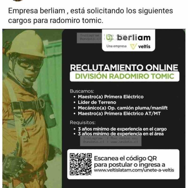 Maestro Eléctrico y Líder de Terreno - Radomiro Tomic