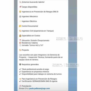 Ofertas de Ingeniería Minería – Chuquicamata