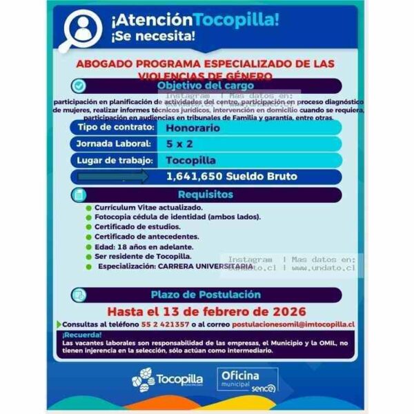 Abogado Programa Violencias de Género Tocopilla