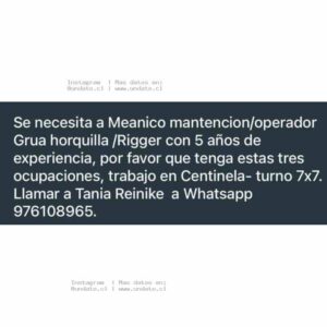 Operador de Mantención y Grua Centinela