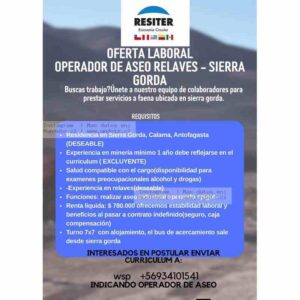 Operador de Aseo de Relaves — Sierra Gorda
