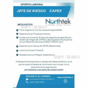 Jefe de Riesgo CAPEX Minería