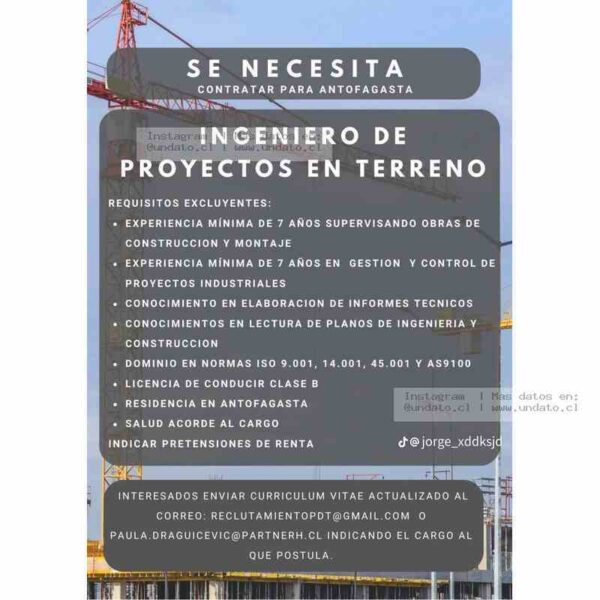 Ingeniero de Proyectos en Terreno