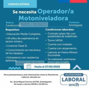 Operador/a Motoniveladora Antofagasta