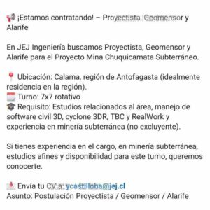 Proyectista, Geomensor y Alarife – Chuquicamata