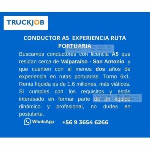 Conductor A5 Ruta Portuaria Valparaíso
