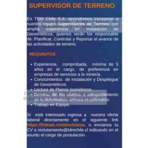 Supervisor de Terreno Geosintéticos – TDM Chile