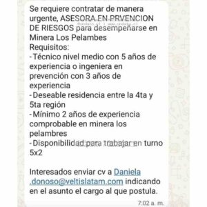Asesora en Prevención de Riesgos – Los Pelambres