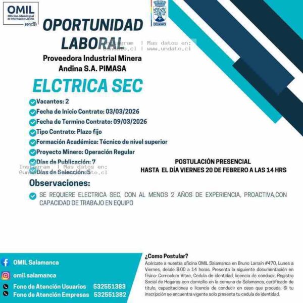 Oportunidad Laboral en PIMASA Salamanca