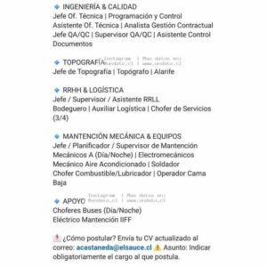 Vacantes El Sauce Ingeniería y Calidad