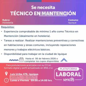 Técnico en Mantención - Hotelería Iquique