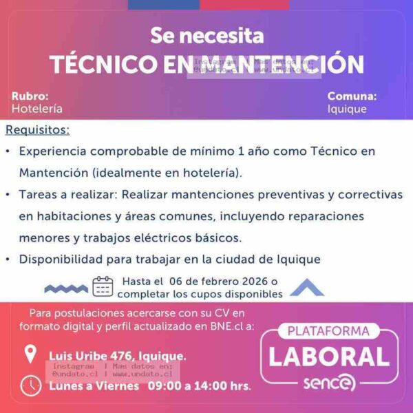 Técnico en Mantención - Hotelería Iquique