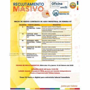 Vacantes de Aseo Industrial Minera RT