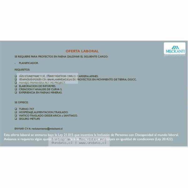 Planificador de Proyectos Mineros Zaldivar