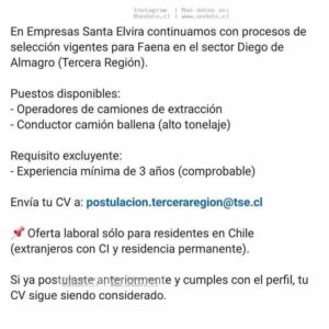 Vacantes en Faena Diego de Almagro