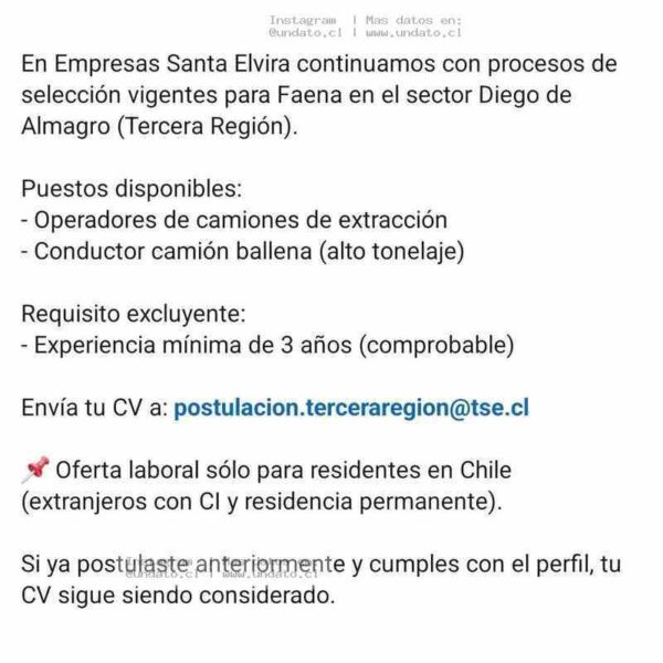 Vacantes en Faena Diego de Almagro