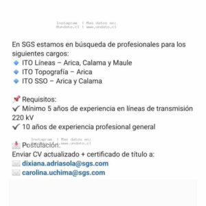 SGS Busca ITOs en Arica, Calama y Maule