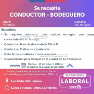 Conductor Bodeguero Alto Hospicio