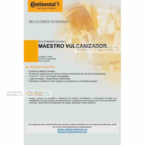 Maestro Vulcanizador Minería Chuquicamata