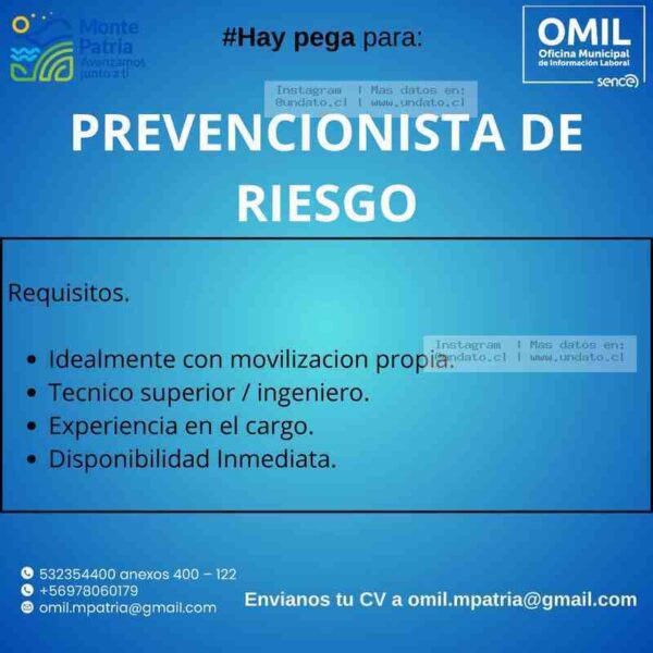 Prevencionista de Riesgo OMIL Monte Patria