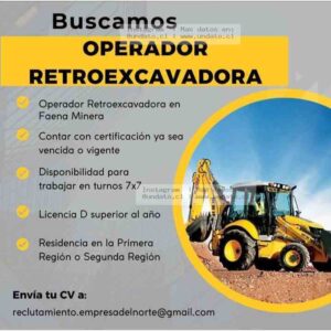 Operador Retroexcavadora en Faena Minera