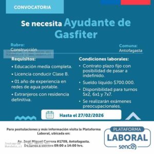 Ayudante de Gasfiter Antofagasta