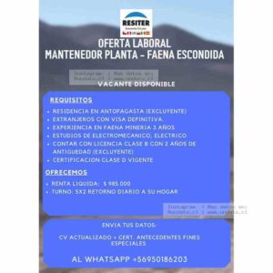Mantenedor Planta Faena Escondida