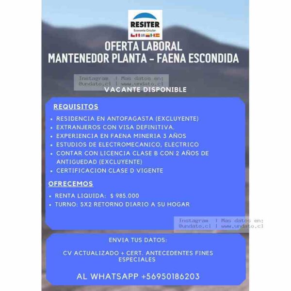 Mantenedor Planta Faena Escondida