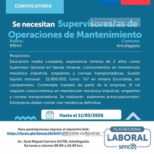 Supervisor de Operaciones de Mantenimiento
