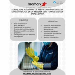 Auxiliares de Aseo y Casino – Faena Minera