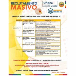 Vacantes para Aseo Industrial en Minera RT