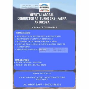 Conductor A4 Minería 5x2 Antofagasta