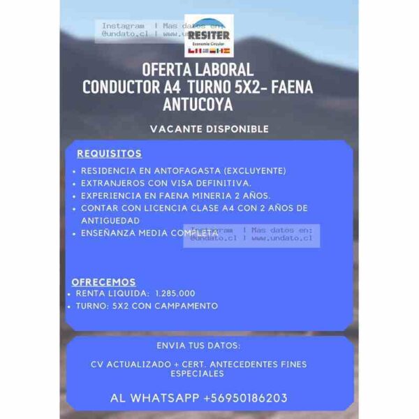 Conductor A4 Minería 5x2 Antofagasta