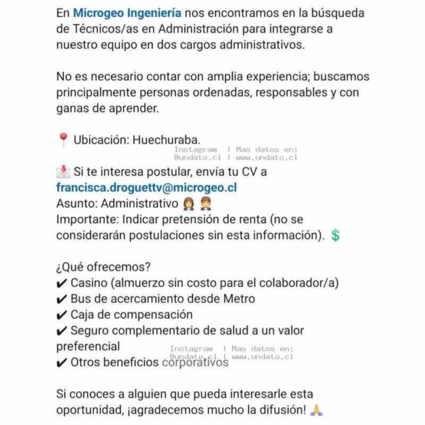 Técnico/a en Administración - Microgeo Huechuraba