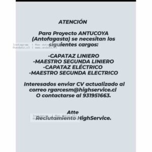 Capataz Liniero y Maestro Eléctrico – Antofagasta