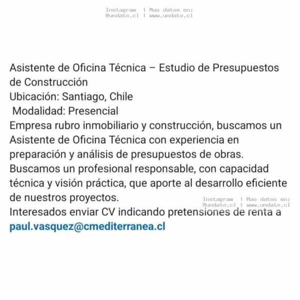 Asistente de Oficina Técnica - Presupuestos Construcción