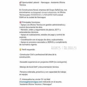 Asistente Oficina Técnica – Rancagua