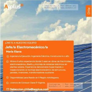 Jefe Electromecánico para Plantas Solares