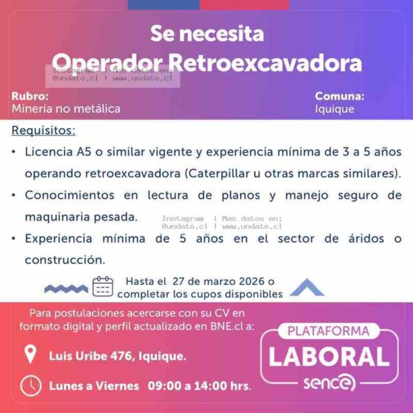 Operador Retroexcavadora Iquique