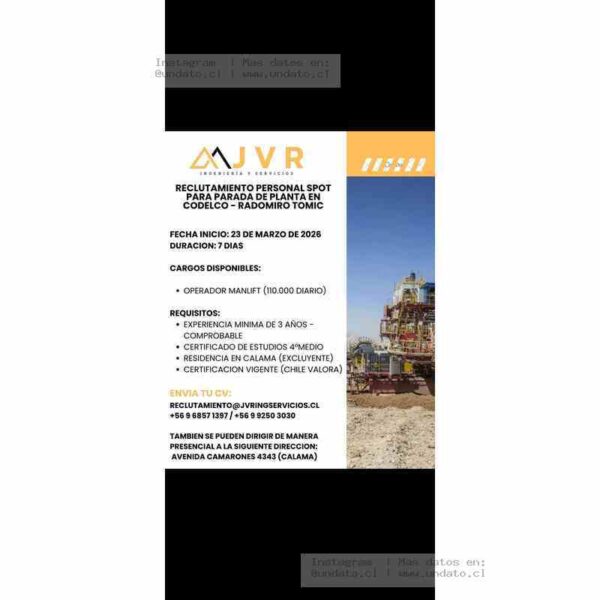 Operador Manlift para Parada Codelco Radomiro Tomic
