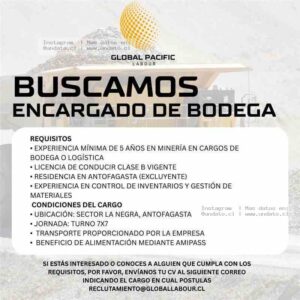 Encargado de Bodega Minería