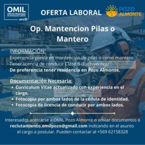 Operario de Mantención Pozo Almonte