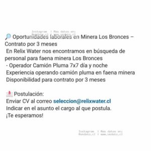 Operador Camión Pluma 7x7 - Minera Los Bronces