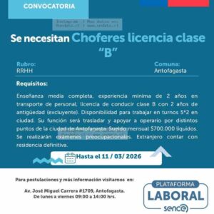 Chofer Clase B para traslado de personal