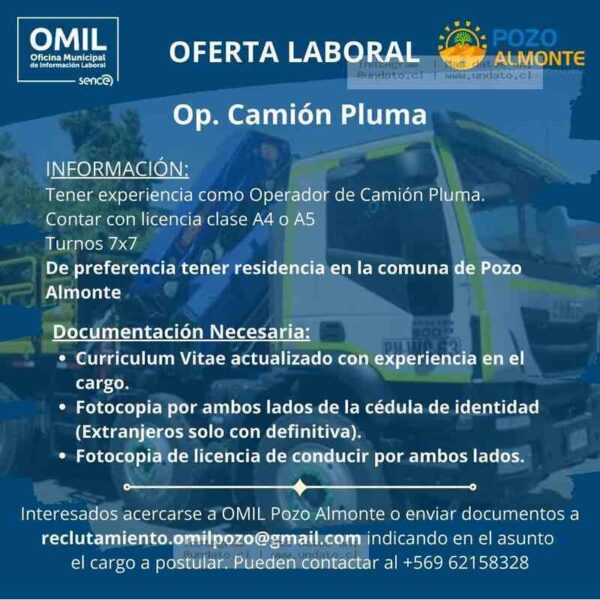 Operador Camión Pluma Pozo Almonte