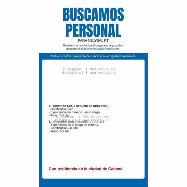 Vacantes Nelybal RT Calama Minería