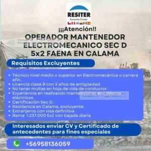 Operador Mantención Electromecánico Sec D Calama