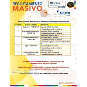 Vacantes Mantención Infraestructura Chuquicamata - Calama