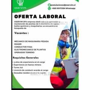 Vacantes En Oservim Spa – Maquinaria Y Plantas